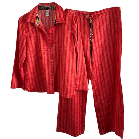 CRUZ NATORI SATIN PAJAMAS PANT SHIRT SET SZ M - Picture 2 of 8